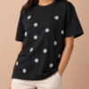 Floral embroidered tshirt women India scattered daisy oversized black 240 GSM LabelResha