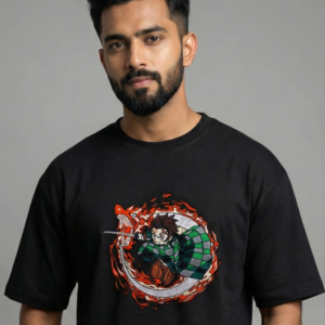 Flame Circle Anime Oversized T-Shirt | 240 GSM French Terry (Unisex)