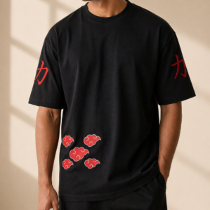 Akatsuki embroidered tshirt Naruto anime oversized black 240 GSM LabelResha