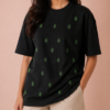 Embroidered women tshirt oversized India vine leaf green diamond bloom 240 GSM LabelResha
