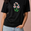 Floral embroidered tshirt women India daisy garden 33695 stitches oversized black 240 GSM LabelResha